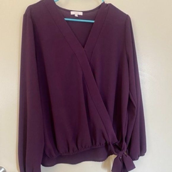 Tansy Tops - Dark Purple Long Sleeve Dress Shirt